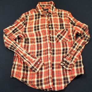 Orange and navy blue plaid